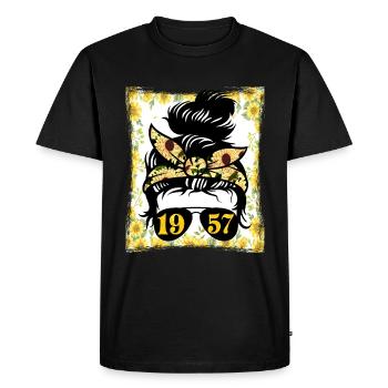 Tournesol Maman Née 1957 Anniversaire - T-shirt Premium bio Homme - noir - Devant - Nico (187cm)
