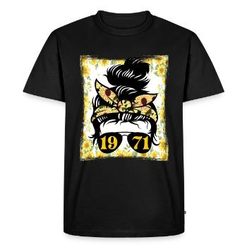 Tournesol Maman Née 1971 Anniversaire - T-shirt Premium bio Homme - noir - Devant - Nico (187cm)