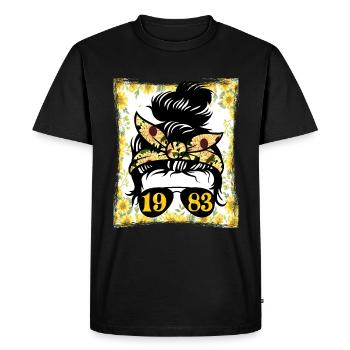Tournesol Maman Née 1983 Anniversaire - T-shirt Premium bio Homme - noir - Devant - Nico (187cm)