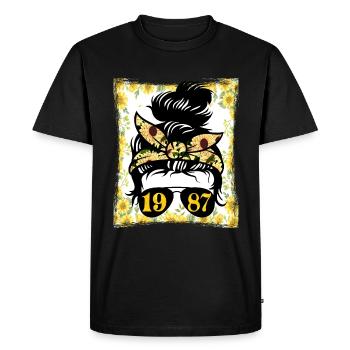 Tournesol Maman Née 1987 Anniversaire - T-shirt Premium bio Homme - noir - Devant - Nico (187cm)