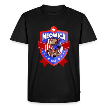 Meowica 4 juillet Jour de l’indépendance Chat patriotique - T-shirt Premium bio Homme - noir - Devant - Nico (187cm)