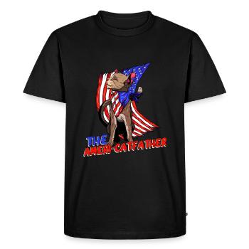 Ameri-catfather 4 juillet Jour de l’indépendance - T-shirt Premium bio Homme - noir - Devant - Nico (187cm)