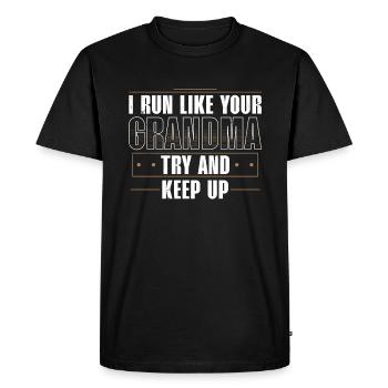 Je cours comme ta grand-mère - Essayez de suivre le rythme - T-shirt Premium bio Homme - noir - Devant - Nico (187cm)