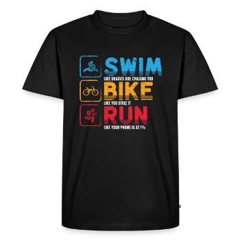 Natation Cyclisme Course Triathlon Athlète - T-shirt Premium bio Homme - noir - Devant - Nico (187cm)