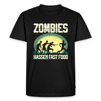 Zombie Hate Fast Food Runner Marathon Clothing - Men's Premium Organic T-Shirt - black - Front - Nico (187cm)
