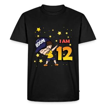 Boom J’ai 12 | Anniversaire Garçon | Fête du 12e anniversaire - T-shirt Premium bio Homme - noir - Devant - Nico (187cm)
