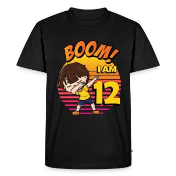Boom J’ai 12 | Anniversaire Garçon | Fête du 12e anniversaire - T-shirt Premium bio Homme - noir - Devant - Nico (187cm)