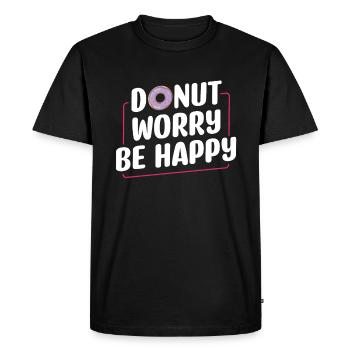 Donut Worry Be Happy | Donut Lover Tshirt | Drôle - T-shirt Premium bio Homme - noir - Devant - Nico (187cm)