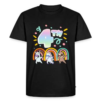4ème anniversaire Dabbing Llama Licorne Paresseux | 4. - T-shirt Premium bio Homme - noir - Devant - Nico (187cm)