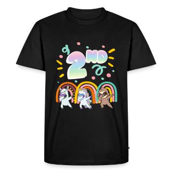 2ème anniversaire Dabbing Llama Licorne Paresseux | deuxième - T-shirt Premium bio Homme - noir - Devant - Nico (187cm)