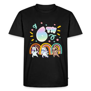 6ème anniversaire Dabbing Llama Licorne Paresseux | 6. - T-shirt Premium bio Homme - noir - Devant - Nico (187cm)
