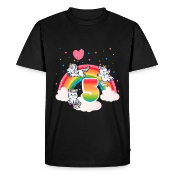 5th Birthday Rainbow Unicorn Theme Birthday - Men's Premium Organic T-Shirt - black - Front - Nico (187cm)