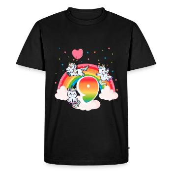 9th Birthday Rainbow Unicorn Theme Birthday - Men's Premium Organic T-Shirt - black - Front - Nico (187cm)