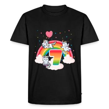 7th Birthday Rainbow Unicorn Theme - Men's Premium Organic T-Shirt - black - Front - Nico (187cm)