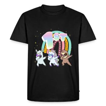 1er anniversaire Dabbing Llama Licorne Paresseux | 1er - T-shirt Premium bio Homme - noir - Devant - Nico (187cm)