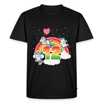Thème Licorne arc-en-ciel du 12e anniversaire - T-shirt Premium bio Homme - noir - Devant - Nico (187cm)