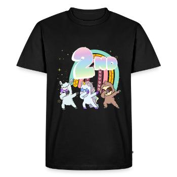 2ème anniversaire Dabbing Llama Licorne Paresseux | deuxième - T-shirt Premium bio Homme - noir - Devant - Nico (187cm)