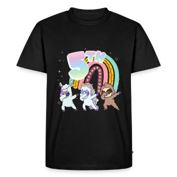 5ème anniversaire Dabbing Llama Licorne Paresseux | cinquième - T-shirt Premium bio Homme - noir - Devant - Nico (187cm)