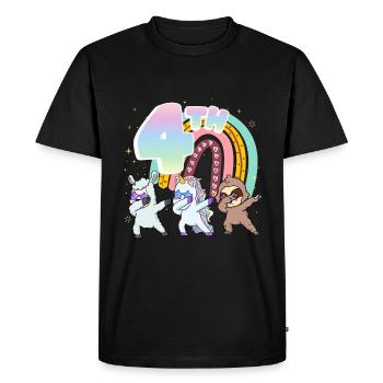 4ème anniversaire Dabbing Llama Licorne Paresseux | 4. - T-shirt Premium bio Homme - noir - Devant - Nico (187cm)