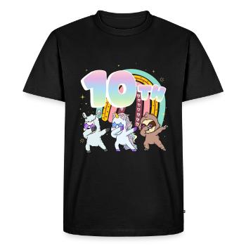 10ème anniversaire Dabbing Llama Licorne Paresseux | - T-shirt Premium bio Homme - noir - Devant - Nico (187cm)