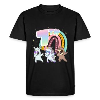 7ème anniversaire Dabbing Llama Licorne Paresseux | septième - T-shirt Premium bio Homme - noir - Devant - Nico (187cm)