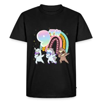 9ème anniversaire Dabbing Llama Licorne Paresseux | 9. - T-shirt Premium bio Homme - noir - Devant - Nico (187cm)