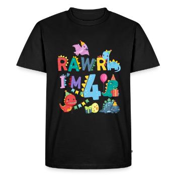 Rawr I Am 4 | Rawr Dinosaur | 4th birthday - Men's Premium Organic T-Shirt - black - Front - Nico (187cm)