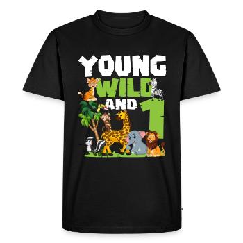Jeune Sauvage Et 1 | Anniversaire sur le thème des animaux safari - T-shirt Premium bio Homme - noir - Devant - Nico (187cm)