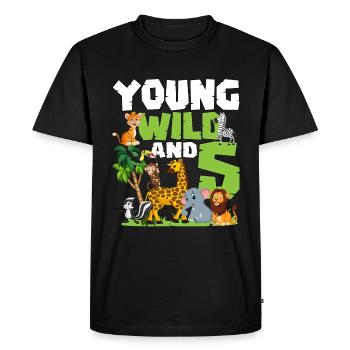 Jeune Sauvage et 5 | Anniversaire sur le thème des animaux safari - T-shirt Premium bio Homme - noir - Devant - Nico (187cm)
