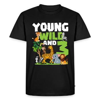 Jeune Sauvage et 3 | Safari Animal Thème Anniversaire - T-shirt Premium bio Homme - noir - Devant - Nico (187cm)