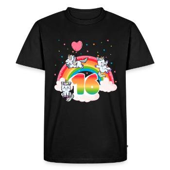 16th Birthday Rainbow Unicorn Theme - Men's Premium Organic T-Shirt - black - Front - Nico (187cm)