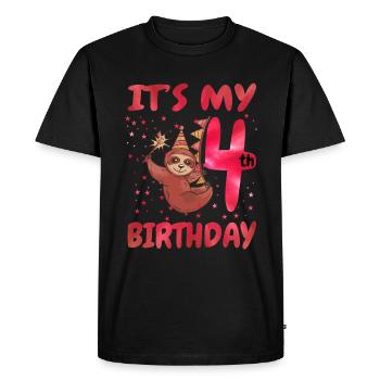 4th Birthday Cute Sloth Party Hat - Men's Premium Organic T-Shirt - black - Front - Nico (187cm)