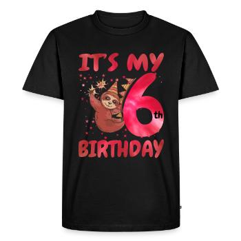 6th Birthday Cute Sloth Party Hat - Men's Premium Organic T-Shirt - black - Front - Nico (187cm)