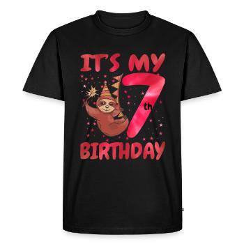 7th Birthday Cute Sloth Party Hut Themed Birthday - Men's Premium Organic T-Shirt - black - Front - Nico (187cm)
