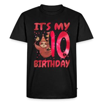 10th Birthday Cute Sloth Party Hat - Men's Premium Organic T-Shirt - black - Front - Nico (187cm)