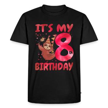 8th Birthday Cute Sloth Party Hat - Men's Premium Organic T-Shirt - black - Front - Nico (187cm)