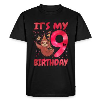 9th Birthday Cute Sloth Party Hat Theme - Men's Premium Organic T-Shirt - black - Front - Nico (187cm)