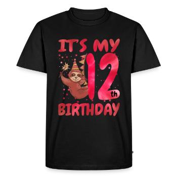 12th Birthday Cute Sloth Party Hut Themed - Men's Premium Organic T-Shirt - black - Front - Nico (187cm)