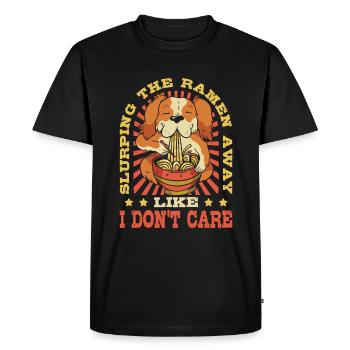 Slurping The Ramen Away Comme je m’en fiche | Ramen - T-shirt Premium bio Homme - noir - Devant - Nico (187cm)