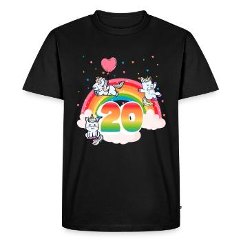 20th Birthday Rainbow Unicorn Theme - Men's Premium Organic T-Shirt - black - Front - Nico (187cm)