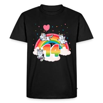 14th Birthday Rainbow Unicorn Theme - Men's Premium Organic T-Shirt - black - Front - Nico (187cm)