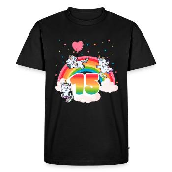 15th Birthday Rainbow Unicorn Theme - Men's Premium Organic T-Shirt - black - Front - Nico (187cm)