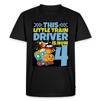 4th birthday this little train driver is now 4 - Men's Premium Organic T-Shirt - black - Front - Nico (187cm)