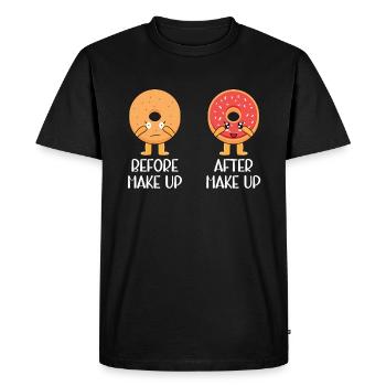 Avant de me maquiller après avoir inventé | Amateur de beignets - T-shirt Premium bio Homme - noir - Devant - Nico (187cm)