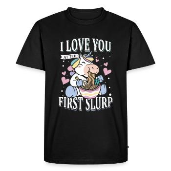 Première gorgée | Amateurs de licorne | - T-shirt Premium bio Homme - noir - Devant - Nico (187cm)