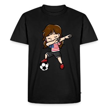 Dabbing Girl Soccer Player American Flag - Men's Premium Organic T-Shirt - black - Front - Nico (187cm)