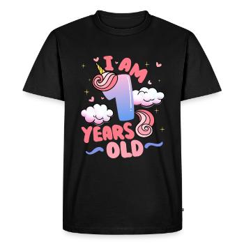 J’ai 1 an | Thème Licorne | 1. - T-shirt Premium bio Homme - noir - Devant - Nico (187cm)