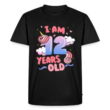 I am 12 years old | Unicorn theme | 12. - Men's Premium Organic T-Shirt - black - Front - Nico (187cm)