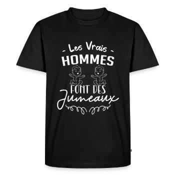 Papa de jumeaux Annonce Naissance Humour - T-shirt Premium bio Homme - noir - Devant - Nico (187cm)