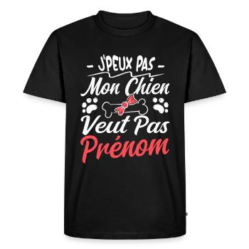 j'peux pas mon chien veut pas prénom - T-shirt Premium bio Homme - noir - Devant - Nico (187cm)